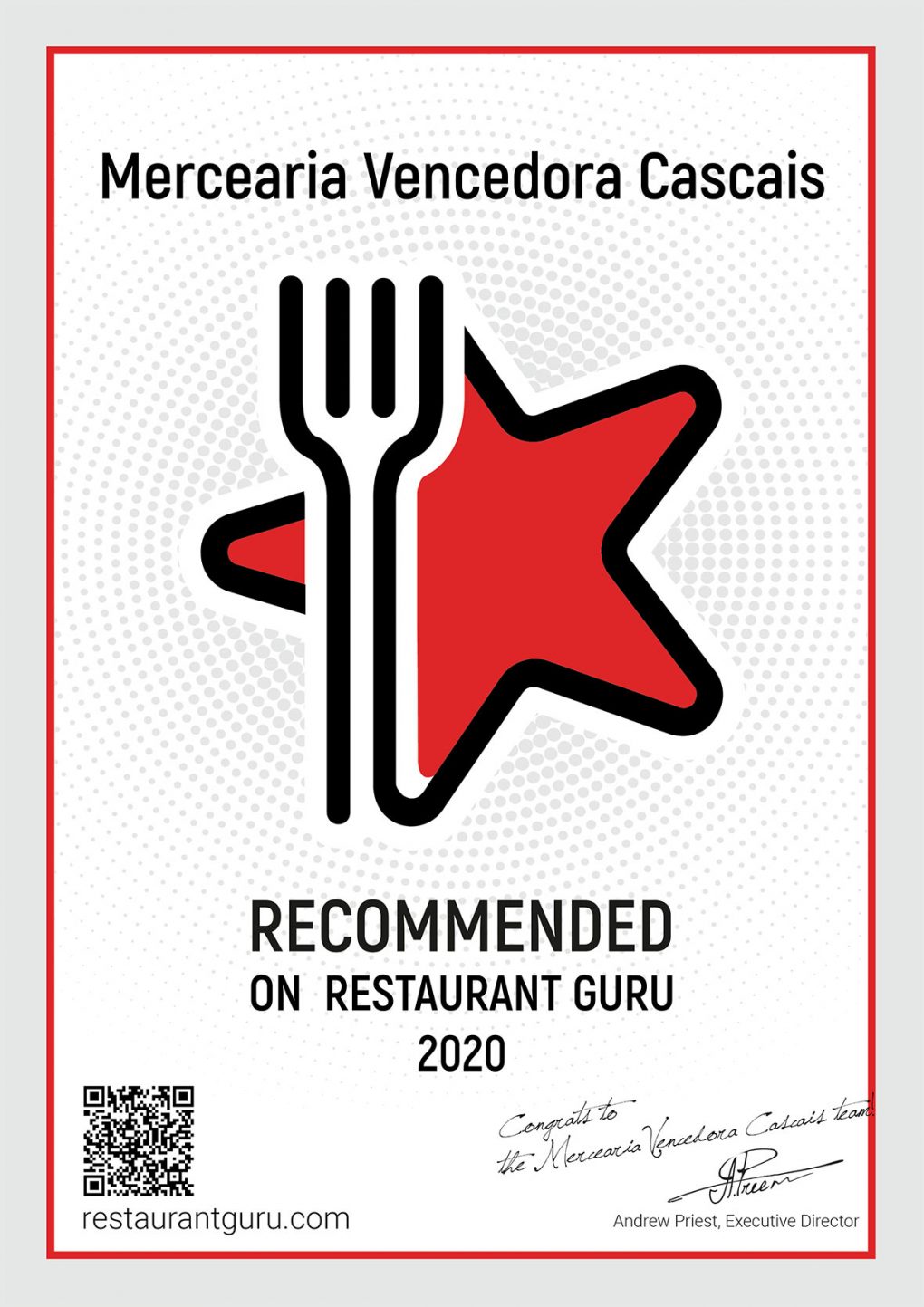 Restaurante mercearia vencedora Guru Certificate