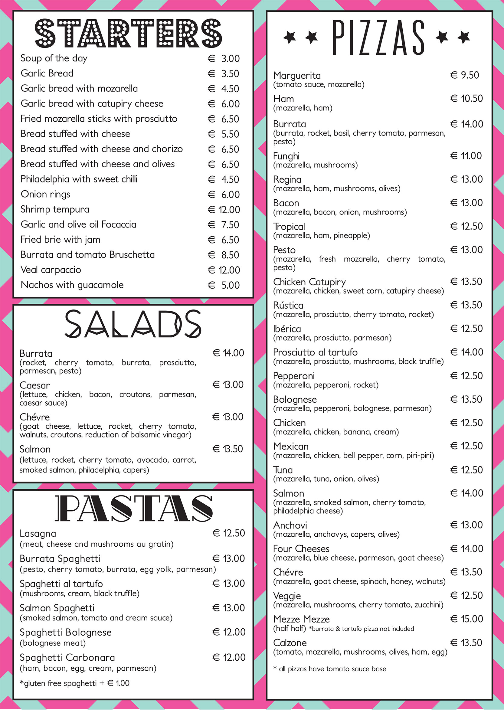 menu UK sacas bar