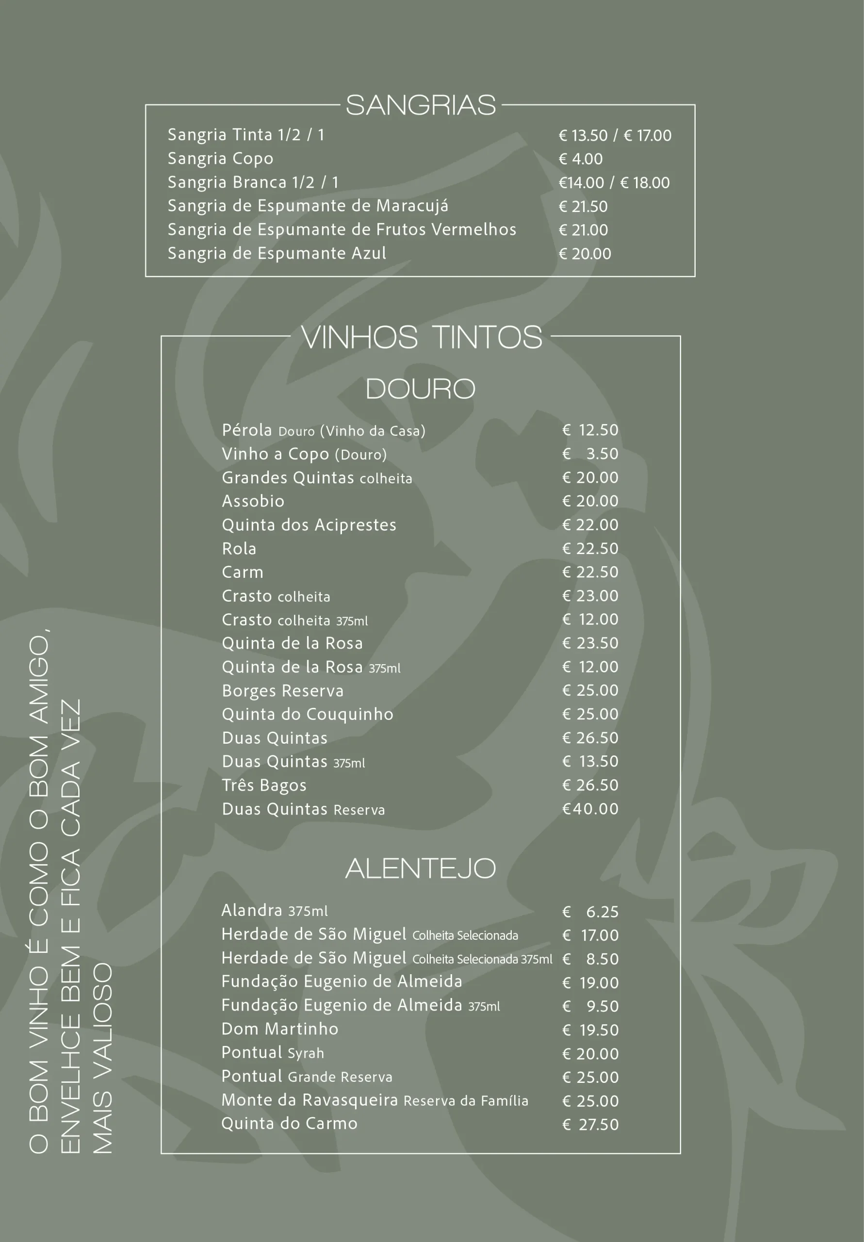 Ementa Lista Vinhos marina 2