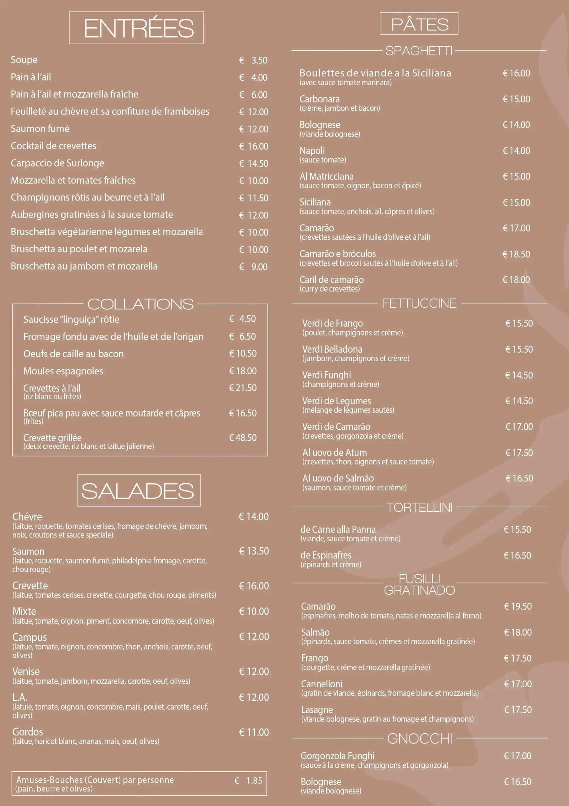 Ementa Lista francês marina 1